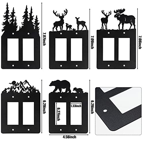 Lothee 6 Pcs Metal Bear Light Switch Cover Plate Moose Tree Mountain Elk Forest Outlet Plate Toggle Outlet Wall Cover for Home(Double Rocker) - Image 4
