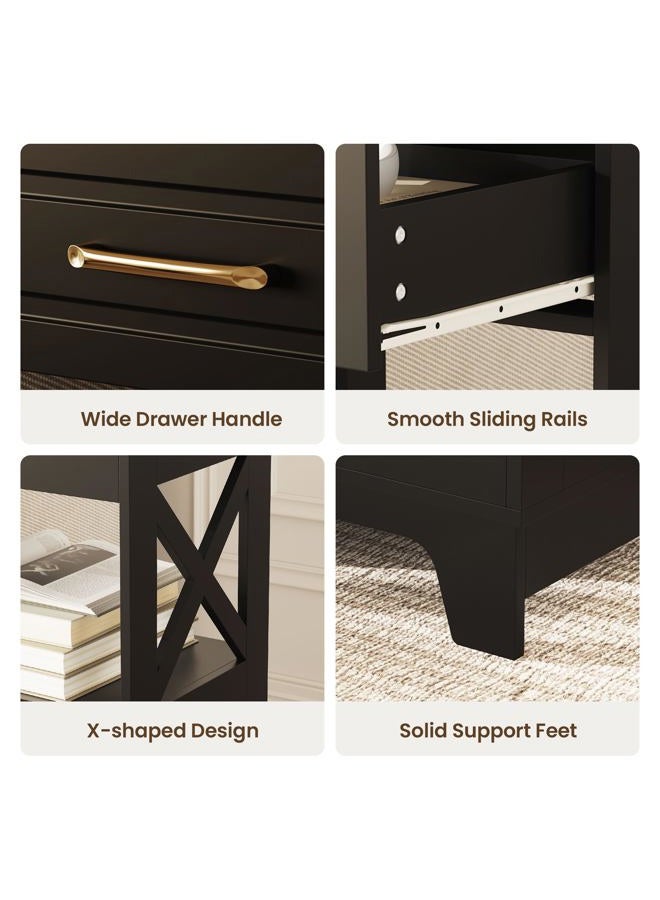 ZYKZYK Tall Nightstand Set of 2 Side Table with 2 Drawers Modern Night Stand Wooden End Table Bedside Table with Upper Open Shelf Solid Feet for Bedroom, Living Room, Black - Image 5