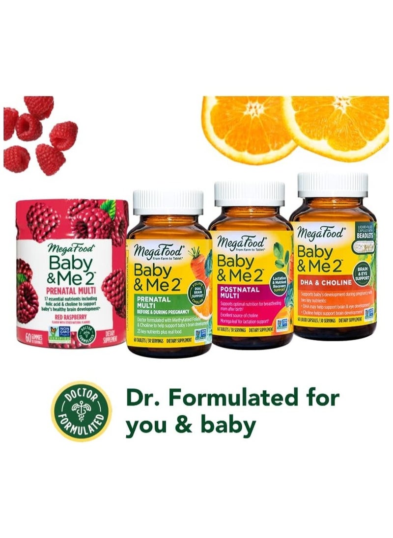 MegaFood DHA & Choline Baby & Me 2 Doctor Formulated Support baby brain development, when pregnant or nursing 60 Capsules 30 Servings  - Image 2