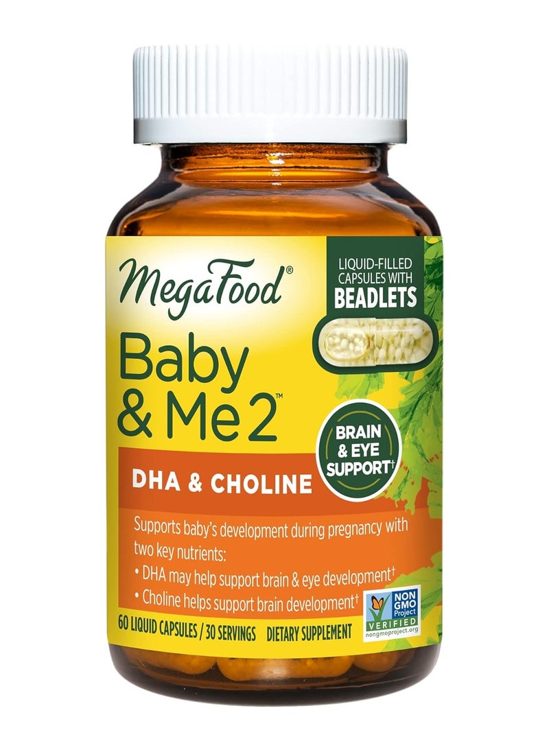 MegaFood DHA & Choline Baby & Me 2 Doctor Formulated Support baby brain development, when pregnant or nursing 60 Capsules 30 Servings  - Image 1