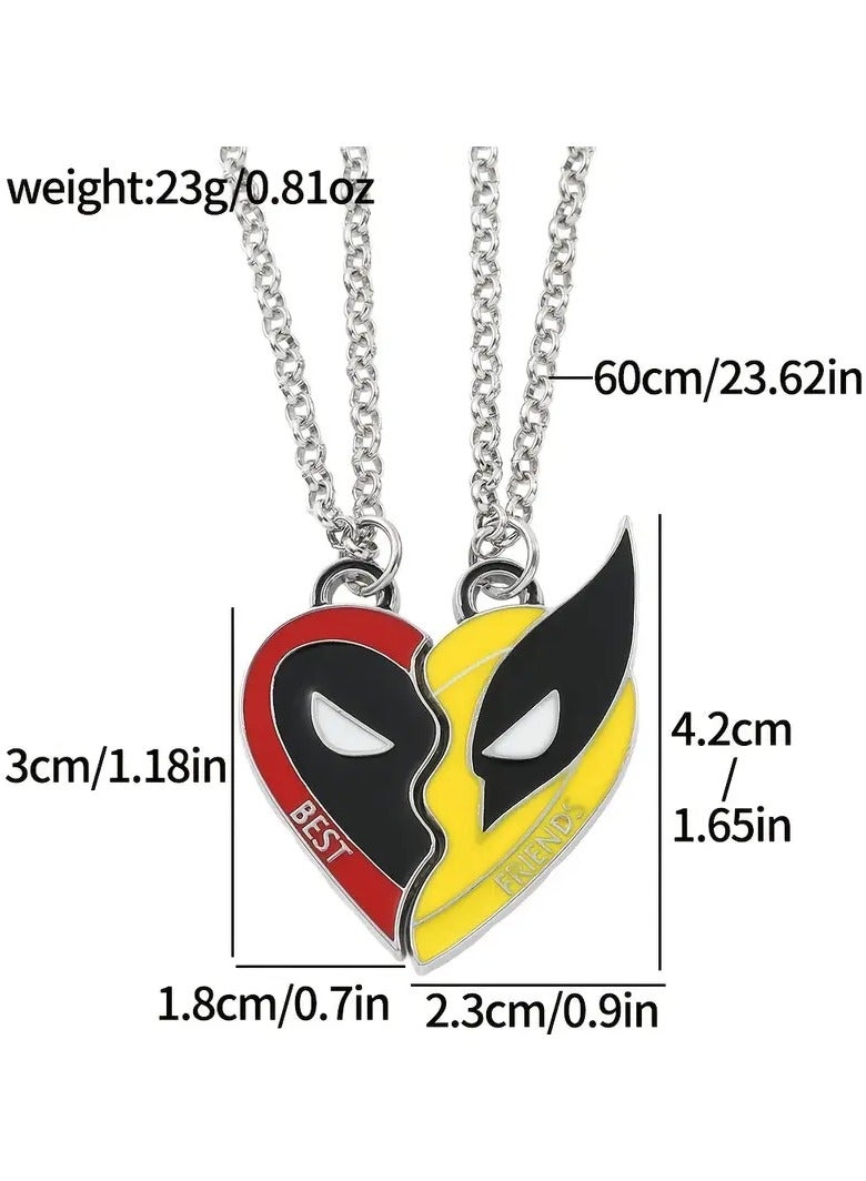 Goolsky 2pcs Marvel Deadpool & Wolverine Love Heart Pendant Necklaces – Zinc Alloy, Tomboy Cartoon Style, All-Season, Daily & Gift Occasions, European American Movie Inspired Jewelry for Best Friends - Image 4