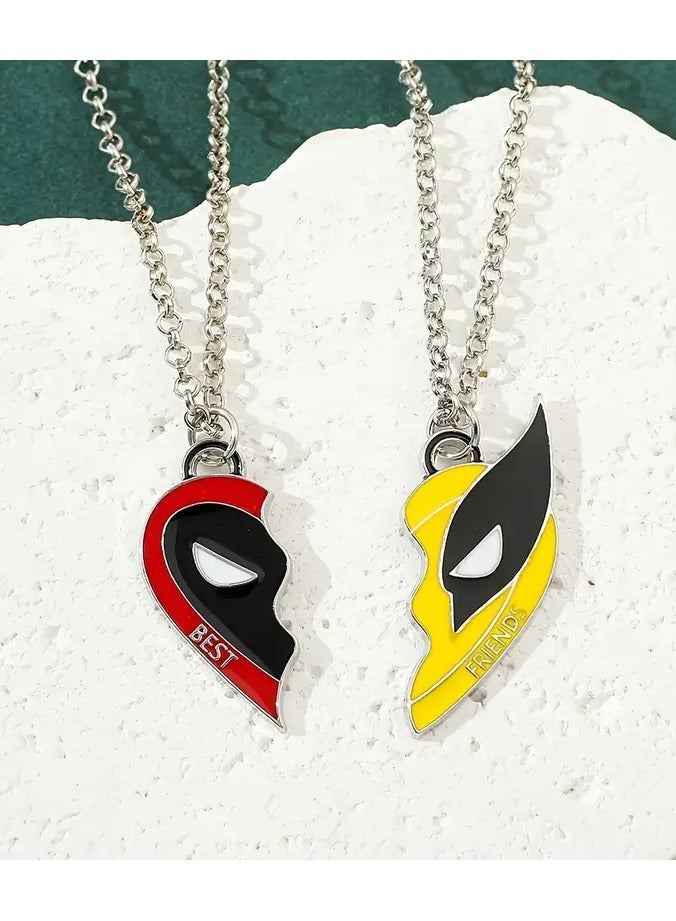 Goolsky 2pcs Marvel Deadpool & Wolverine Love Heart Pendant Necklaces – Zinc Alloy, Tomboy Cartoon Style, All-Season, Daily & Gift Occasions, European American Movie Inspired Jewelry for Best Friends - Image 1