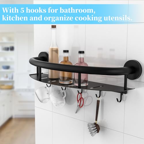 Zepolu Black Shower Grab Bar Shelf 18 Inch, Zepolu Stainless Steel Shampoo Shelf Grab Bar, Wall Mount Bathroom Shelves Safety Balanced Support Bar Handrail Assist Handle for Elderly Senior Handicap - Image 4