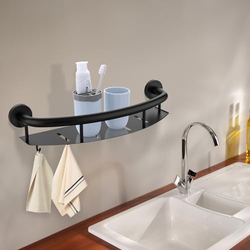 Zepolu Black Shower Grab Bar Shelf 18 Inch, Zepolu Stainless Steel Shampoo Shelf Grab Bar, Wall Mount Bathroom Shelves Safety Balanced Support Bar Handrail Assist Handle for Elderly Senior Handicap - Image 5