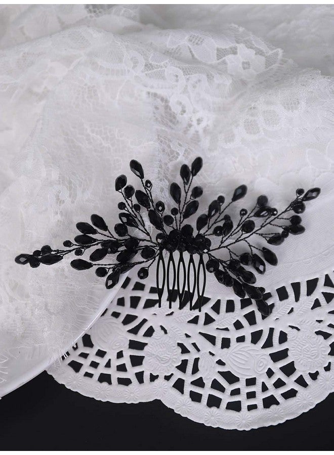 YERTTER Black Crystal Hair Comb Bridal Vintage Beads Headpiece Women Hair Comb Bridal Hair Comb Wedding Hair Piece Wedding Accessories - Image 4