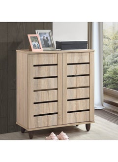 DANUBE HOME Ricky Shoe Rack Cabinet 14 Pairs 2 Door 3 Shelves Shoe Storage Organizer For Entryway Natural Oak 76x33x86 cm  - Image 1