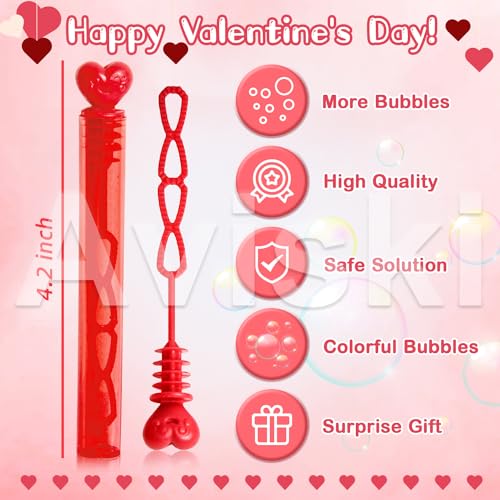 Aviski 24PCS Valentines Day Bubble Wands Mini Bubble Wands for Valentines Day Party Favors Valentines Gift Toys for Girls Boys Kids Toddler Adults Party Bag Stuffers Goodie Bag Filler Classroom Prizes - Image 5