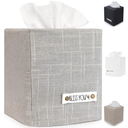 Stylish Tissue Box Cover  This Gray Linen Holder Instantly Covers Your Square Tissue Boxes  The Perfect Cube Cover for Your Bathroom and Home