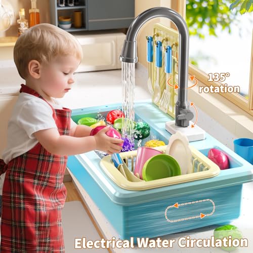 JUKUDAHU Play Sink with Running Water Play Kitchen Toys Sink for Kids 3 4 5 6 7 Years Old Electrical Dishwasher Color Changing Kitchen Accessories Dishes Games Gifts for Toddlers 35 - Image 5
