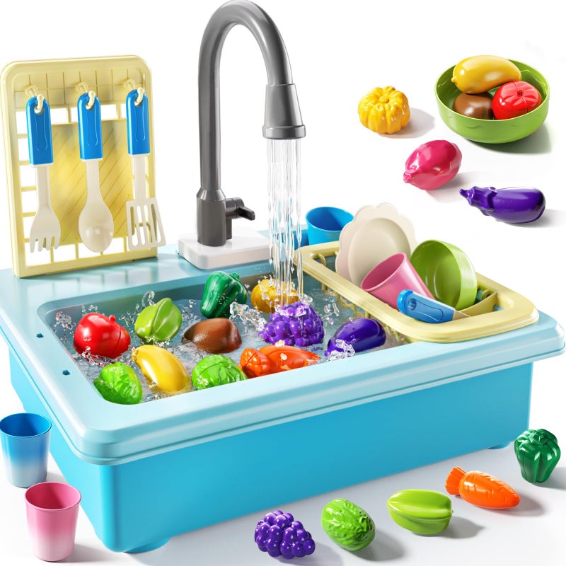 JUKUDAHU Play Sink with Running Water Play Kitchen Toys Sink for Kids 3 4 5 6 7 Years Old Electrical Dishwasher Color Changing Kitchen Accessories Dishes Games Gifts for Toddlers 35 - Image 2