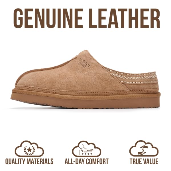 Project Cloud Mens Slippers 100% Genuine Leather & Australian Shearling Lining Furry House Slippers for Men with Memory Foam Insole - Lightweight and Non-Slip Mens Shoes (Unwind,CHSTNUTSDE,8.5) - Image 3