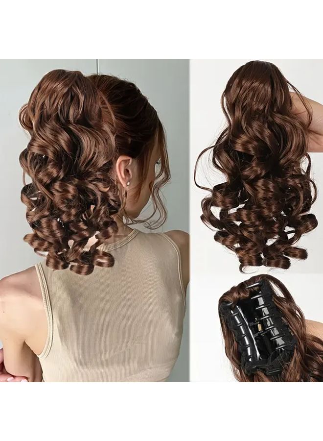 12 Inch Long Synthetic Curly Ponytail Extension With Grab Clip Roman Style Voluminous Hairpiece For Women Secure Clip In For Weddings Parties Casual Attire All Ethnicities Hair Styling Accessories Easy Application - Image 1