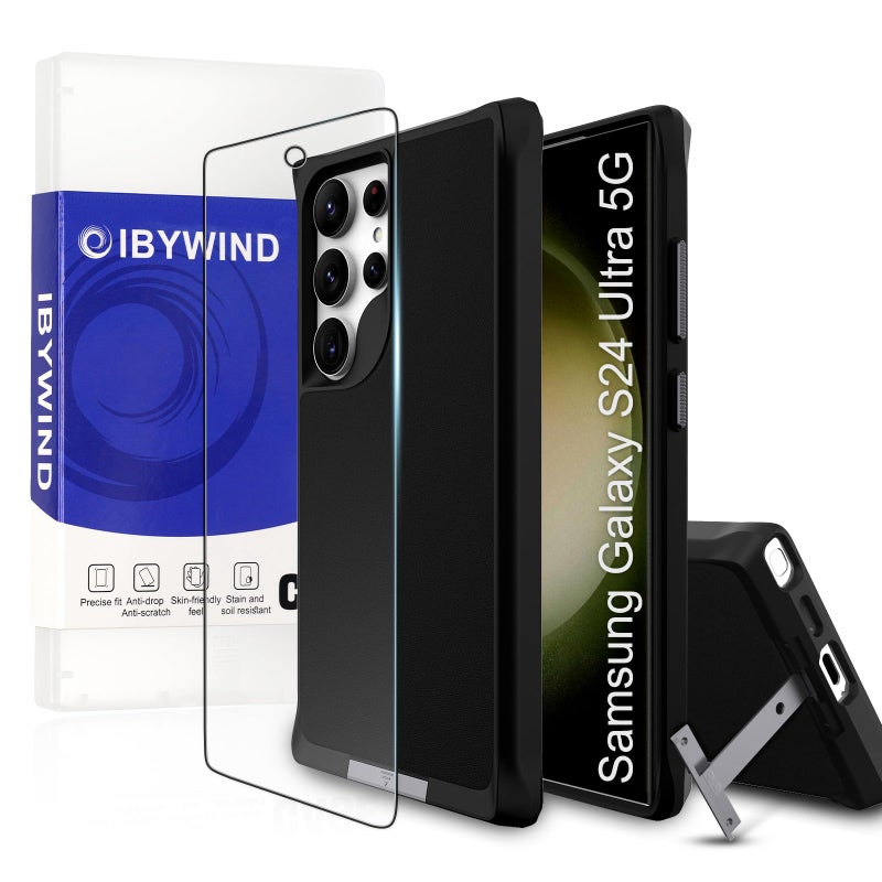 Ibywind Case for Samsung Galaxy S24 Ultra 5G 1 Phone Case with 1 Protective Glass  Invisible Kickstand Shockproof Reinforced Corners TPU Protective Case Hard PC ScratchResistant