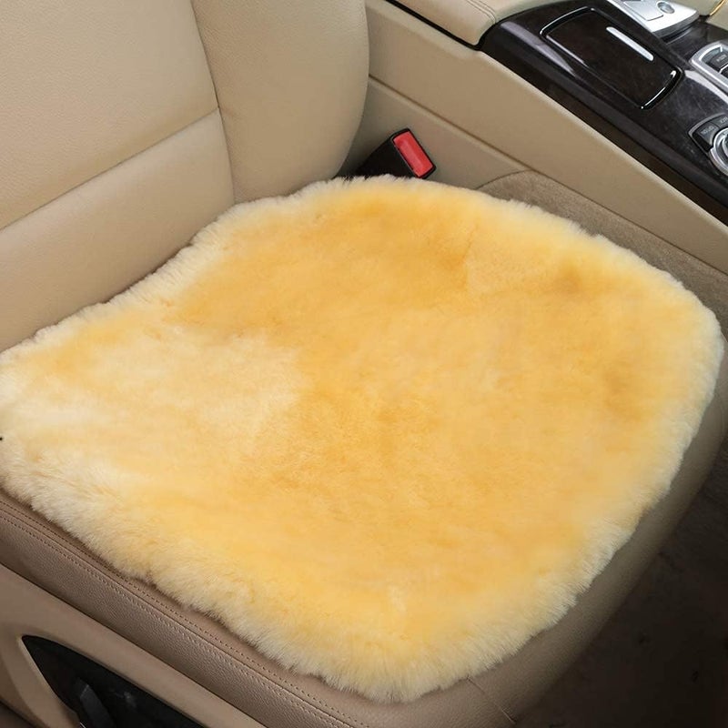 OGLAND 19 Inch Luxurious Authentic Australia Sheepskin Car Seat Cover for Auto Interior Accessories with Soft Fluffy Wool Eco-Friendly Natural Fur Non-Slip (Front, Light Yelllow) - Image 1