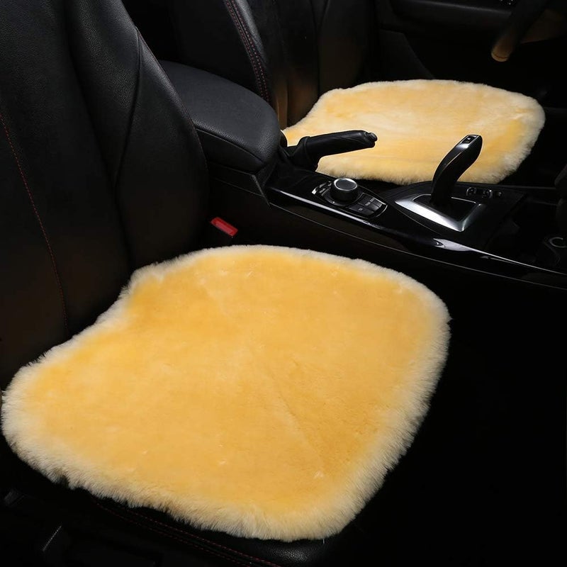 OGLAND 19 Inch Luxurious Authentic Australia Sheepskin Car Seat Cover for Auto Interior Accessories with Soft Fluffy Wool Eco-Friendly Natural Fur Non-Slip (Front, Light Yelllow) - Image 5