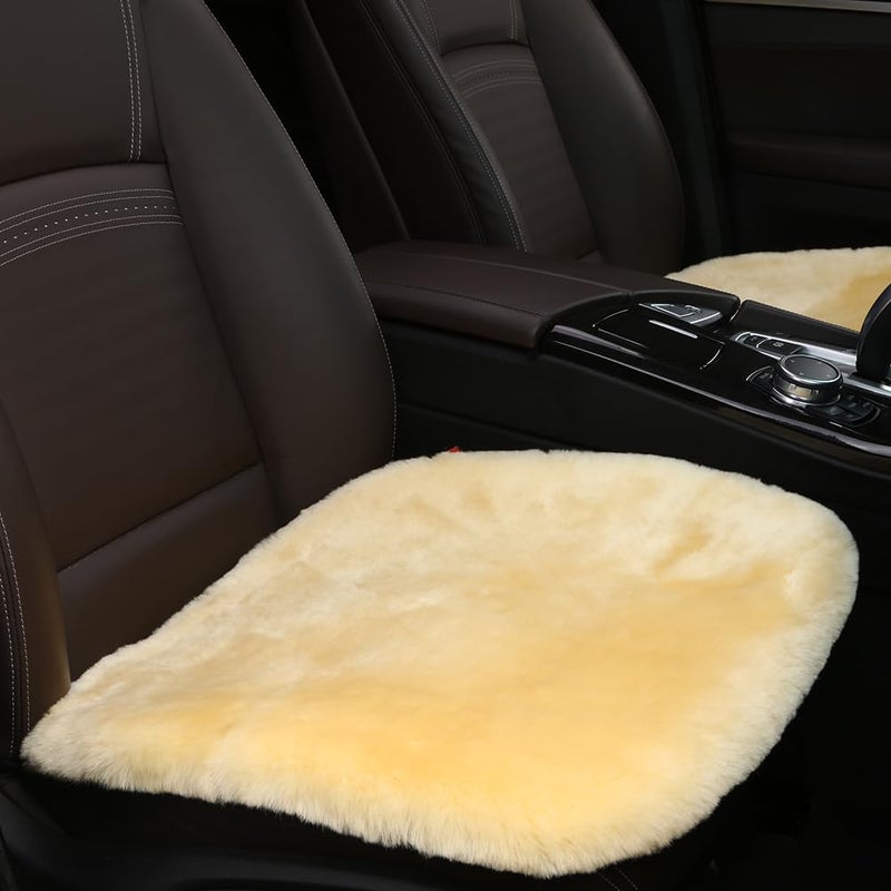 OGLAND 19 Inch Luxurious Authentic Australia Sheepskin Car Seat Cover for Auto Interior Accessories with Soft Fluffy Wool Eco-Friendly Natural Fur Non-Slip (Front, Light Yelllow) - Image 4