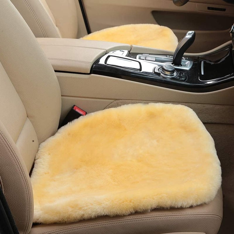 OGLAND 19 Inch Luxurious Authentic Australia Sheepskin Car Seat Cover for Auto Interior Accessories with Soft Fluffy Wool Eco-Friendly Natural Fur Non-Slip (Front, Light Yelllow) - Image 3