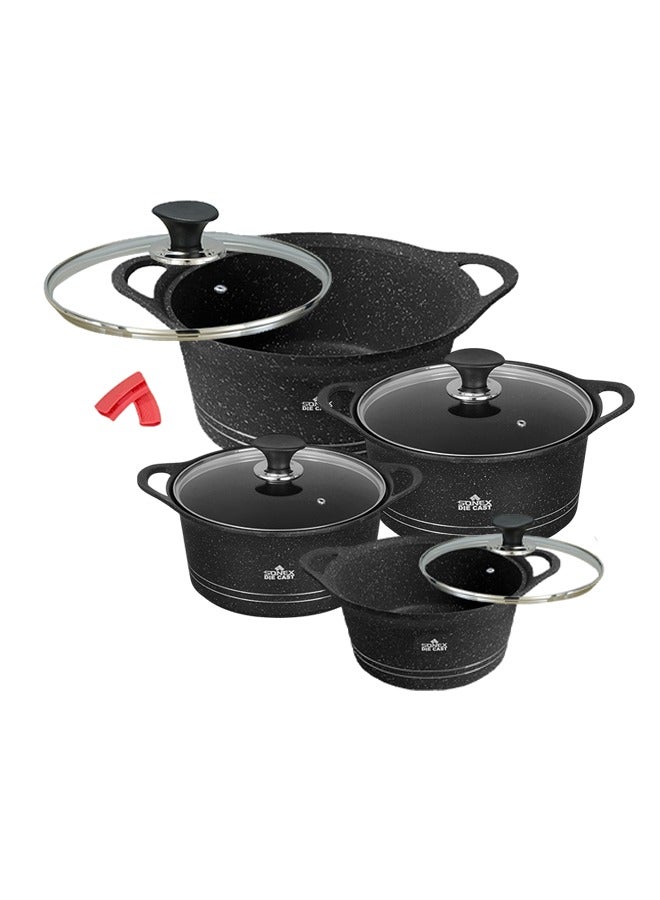 Sonex Diecast Eden King Non-Stick Cookware Set, 10-Piece, Glass Lids & Silicone Holders, 3L-13L, Advanced Korean Diecast Technology, Marble Non-Stick Coating, Dishwasher Safe, PTFE & PFOA-Free, Black - Image 2