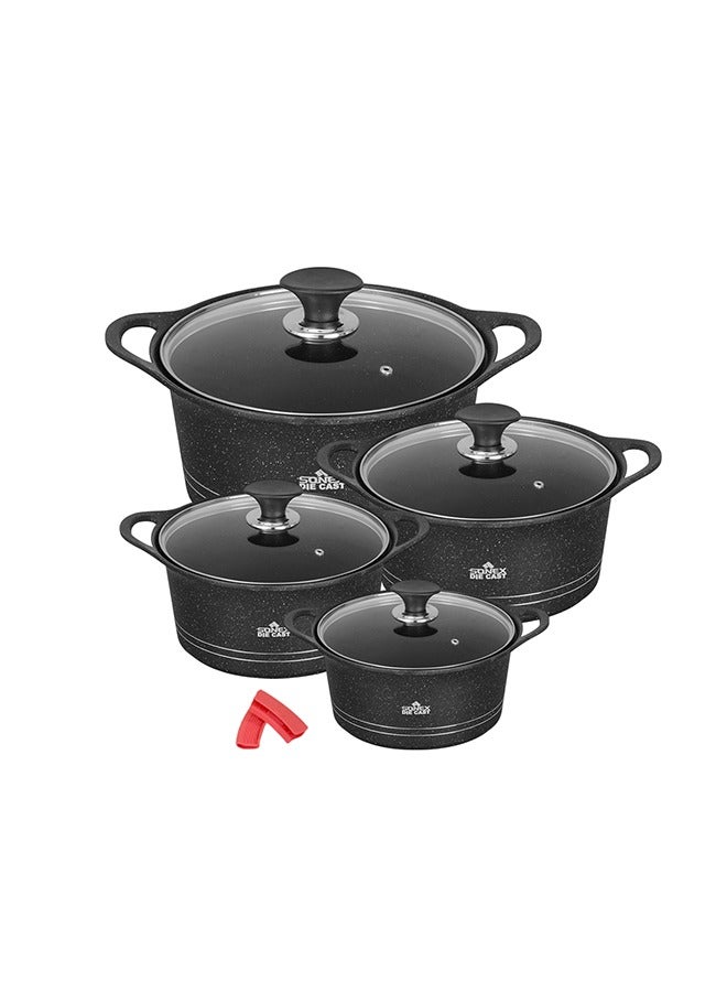 Sonex Diecast Eden King Non-Stick Cookware Set, 10-Piece, Glass Lids & Silicone Holders, 3L-13L, Advanced Korean Diecast Technology, Marble Non-Stick Coating, Dishwasher Safe, PTFE & PFOA-Free, Black - Image 1