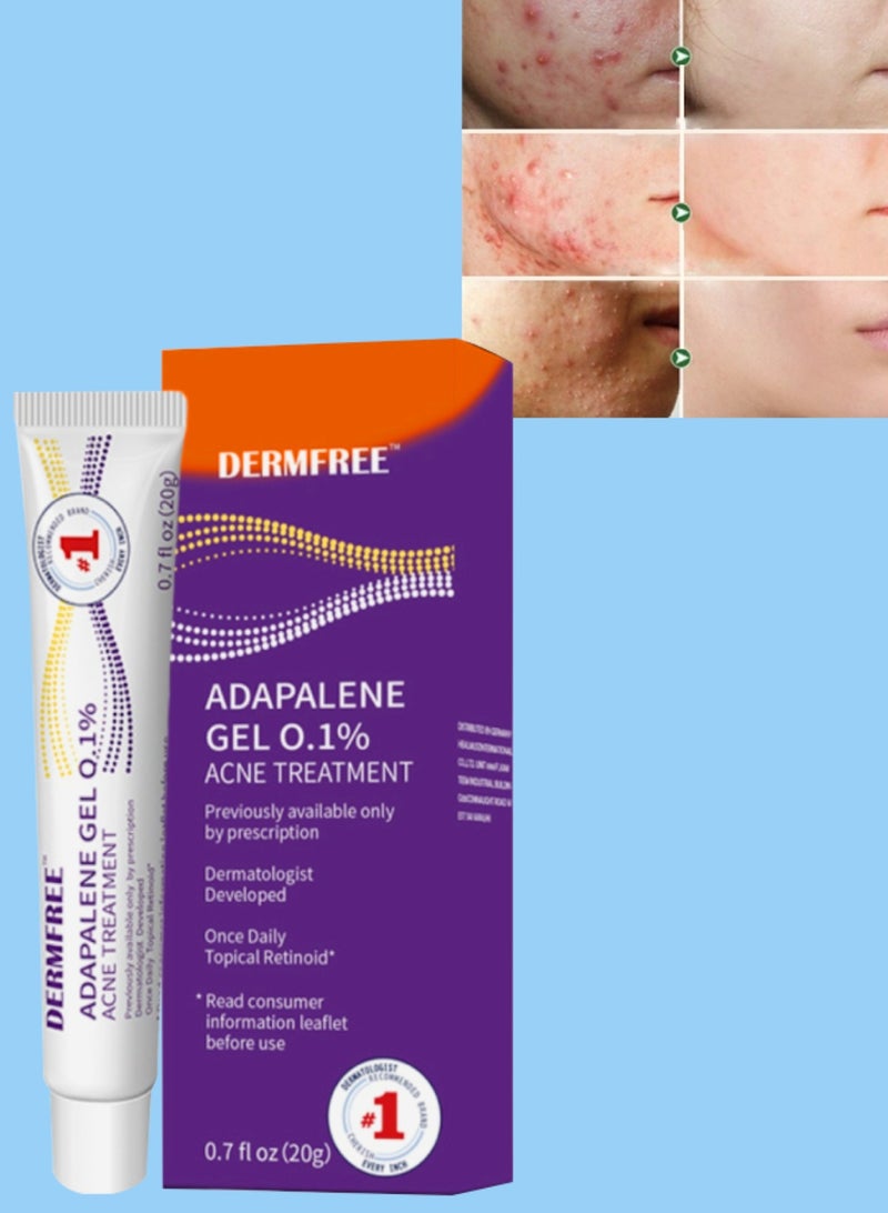 DERMFREE Adapalene Gel Acne Treatment Acne Treatment Cream Acne Treatment Ointment Gel Acne Relief Cream Gentle Moisturizing Acne Removing Gel Pimple and Acne Removal Anti Acne Gel 20g - Image 1