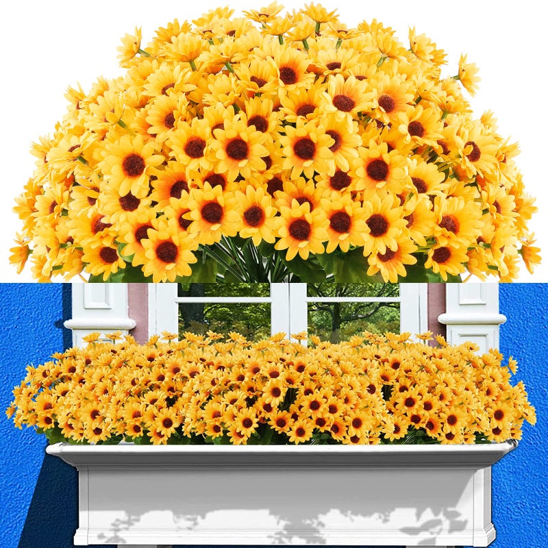 Elecxlink 10 Bundles Artificial Fake Daisy Flowers for Outdoor Decoration,UV Resistant Faux Plastic Fabric Greenery Shrubs Plants Fake Chrysanthemum Hanging Planter Kitchen Home Wedding Office Garden Decor - Image 1
