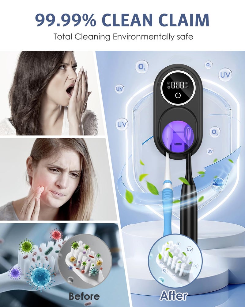 Temracha Toothbrush Sanitizer Holder, Upgraded UV Toothbrush Holder with Dual-Mode Clean & Fan Dry, LED Smart Screen, Auto-Inductive Cover, Toothbrush Wall Mounted Cleaner Organizer for Bathroom, Trip - Image 5