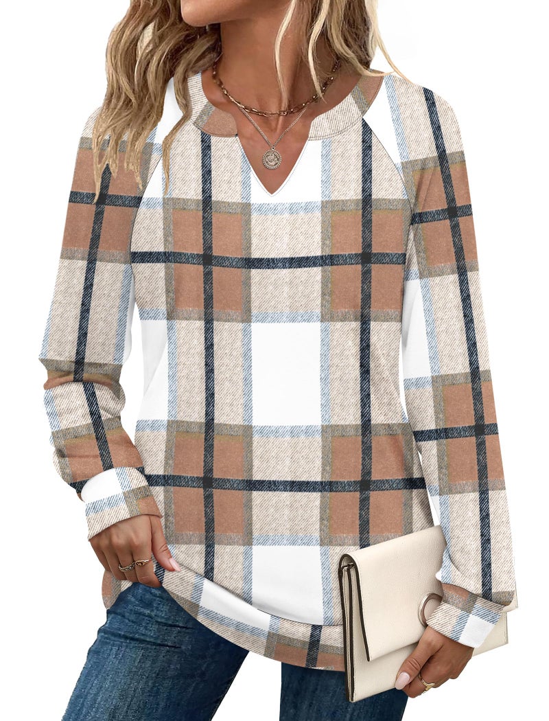 Sampeel Long Sleeve Shirts for Women Fall Outfits 2025 Clothes Old Money Cozy Sweaters Fashion Winter Clothing Sweatshirt for Women Brown Plaid Shirts M - Image 1