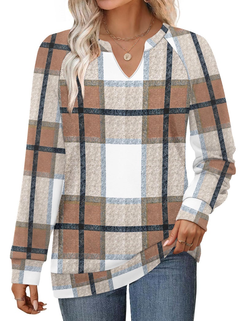 Sampeel Long Sleeve Shirts for Women Fall Outfits 2025 Clothes Old Money Cozy Sweaters Fashion Winter Clothing Sweatshirt for Women Brown Plaid Shirts M - Image 2