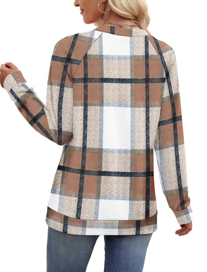 Sampeel Long Sleeve Shirts for Women Fall Outfits 2025 Clothes Old Money Cozy Sweaters Fashion Winter Clothing Sweatshirt for Women Brown Plaid Shirts M - Image 5