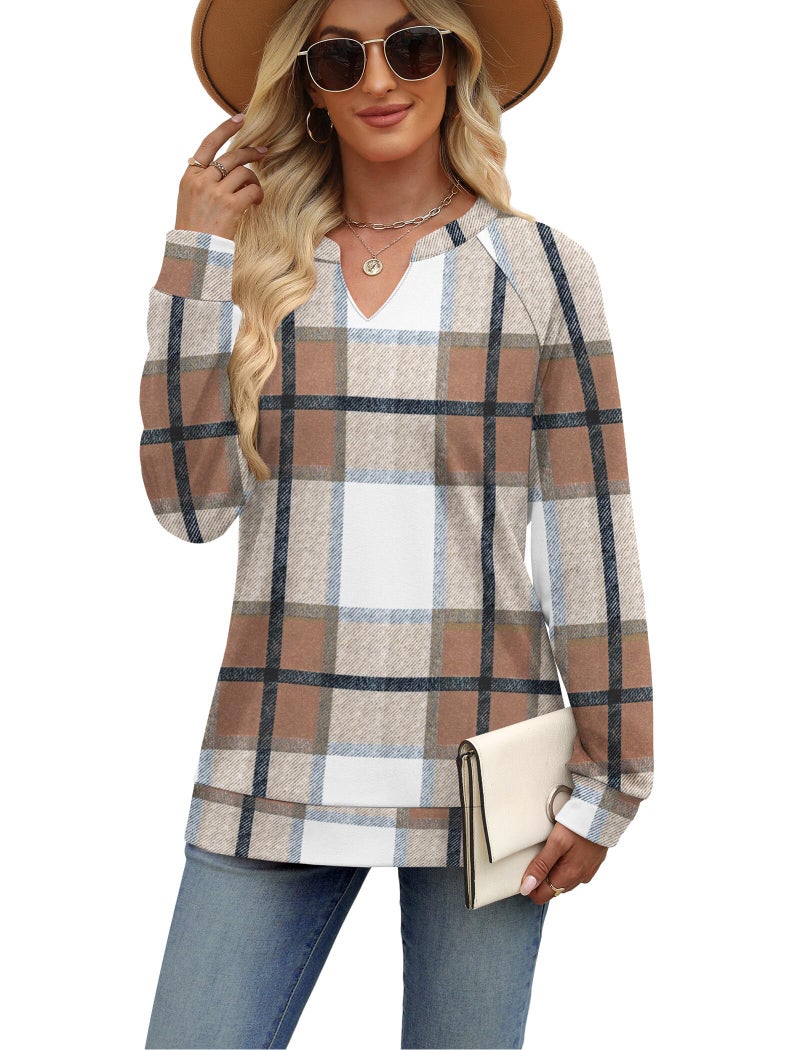 Sampeel Long Sleeve Shirts for Women Fall Outfits 2025 Clothes Old Money Cozy Sweaters Fashion Winter Clothing Sweatshirt for Women Brown Plaid Shirts M - Image 4