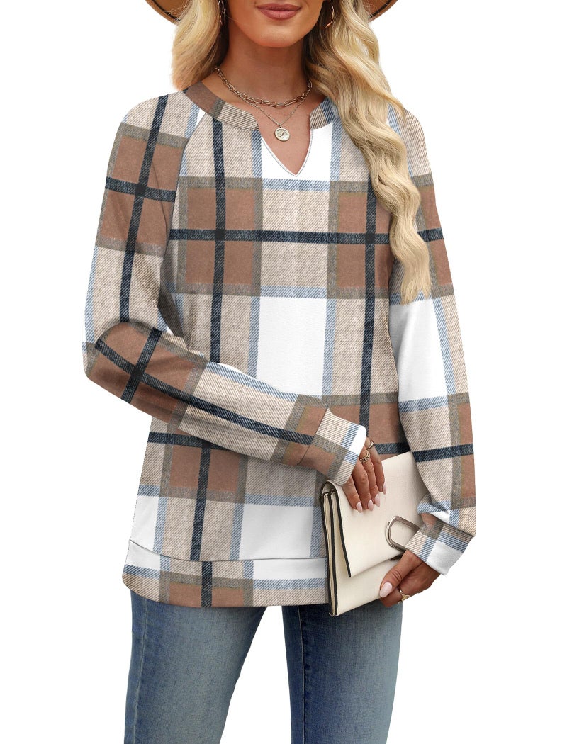 Sampeel Long Sleeve Shirts for Women Fall Outfits 2025 Clothes Old Money Cozy Sweaters Fashion Winter Clothing Sweatshirt for Women Brown Plaid Shirts M - Image 3