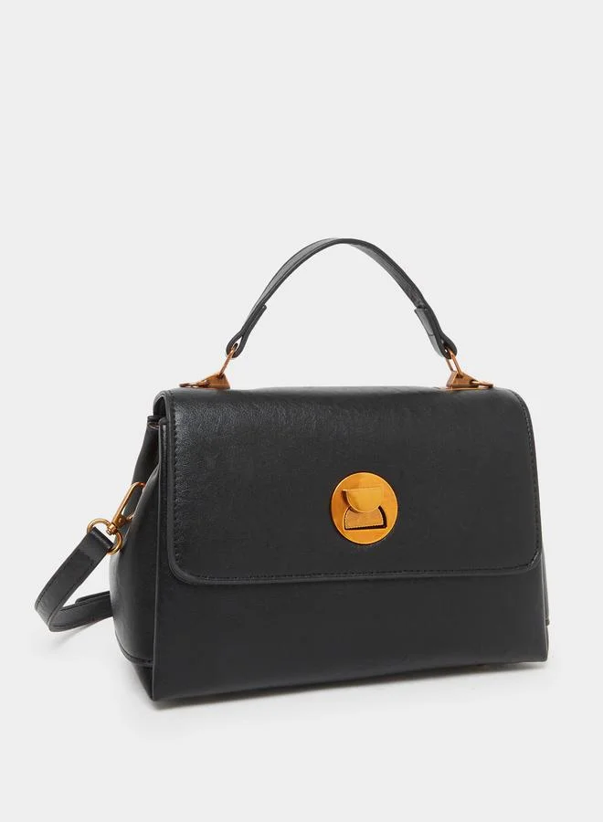 Styli Styli Plain Flap Front Satchel Bag with Top Handle
