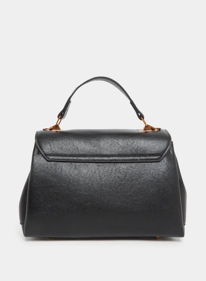 Styli Styli Plain Flap Front Satchel Bag with Top Handle