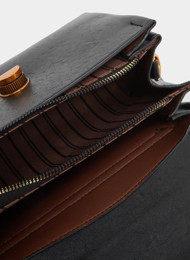 Styli Plain Flap Front Satchel Bag with Top Handle - Image 4