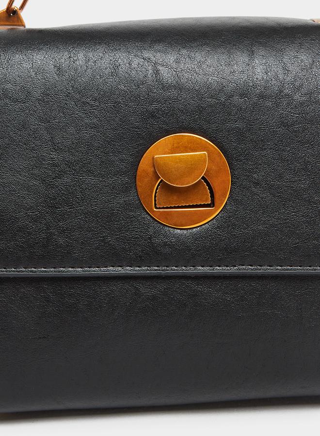 Styli Plain Flap Front Satchel Bag with Top Handle - Image 3