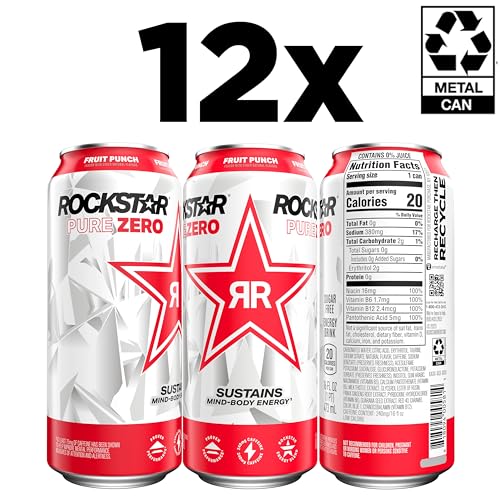 Rockstar Pure Zero Energy Drink, Fruit Punch, 0 Sugar, with Caffeine and Taurine, 16oz Cans (12 Pack) (Packaging May Vary) - Image 2