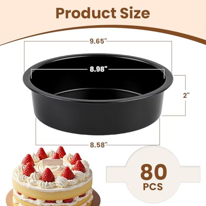 tutikuki 9 Inch Cake Pan Set of 2 Nonstick Carbon Steel Round Cake Baking Pans with Parchment Paper, Dishwasher Safe, Durable for Large Layer Cakes, Birthday & Christmas Baking - Image 2