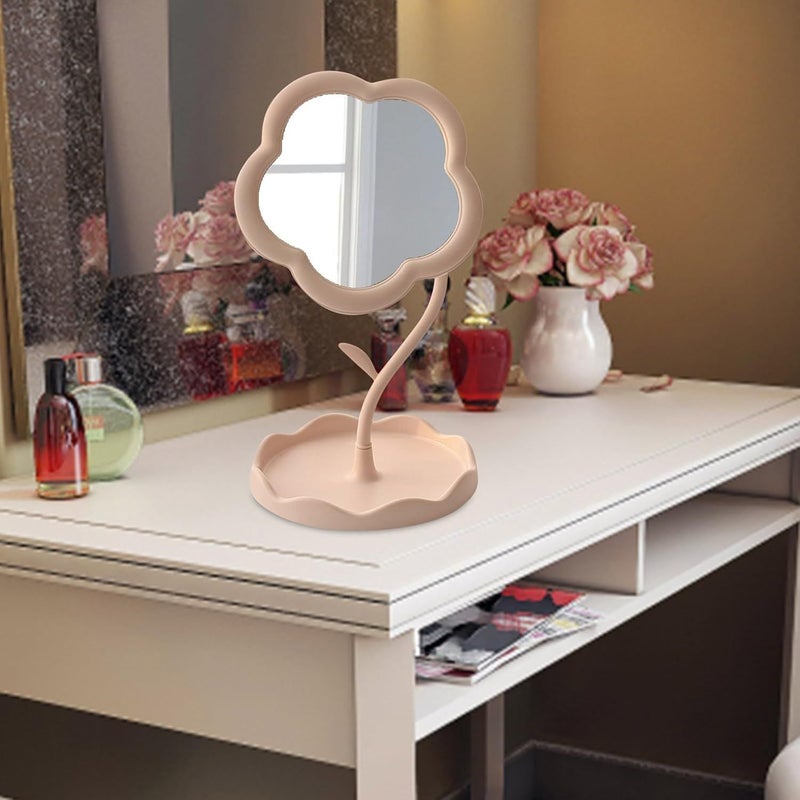 Pink Trumpet Flower Shaped Makeup Mirror Desktop Decor for Bedroom - Image 1