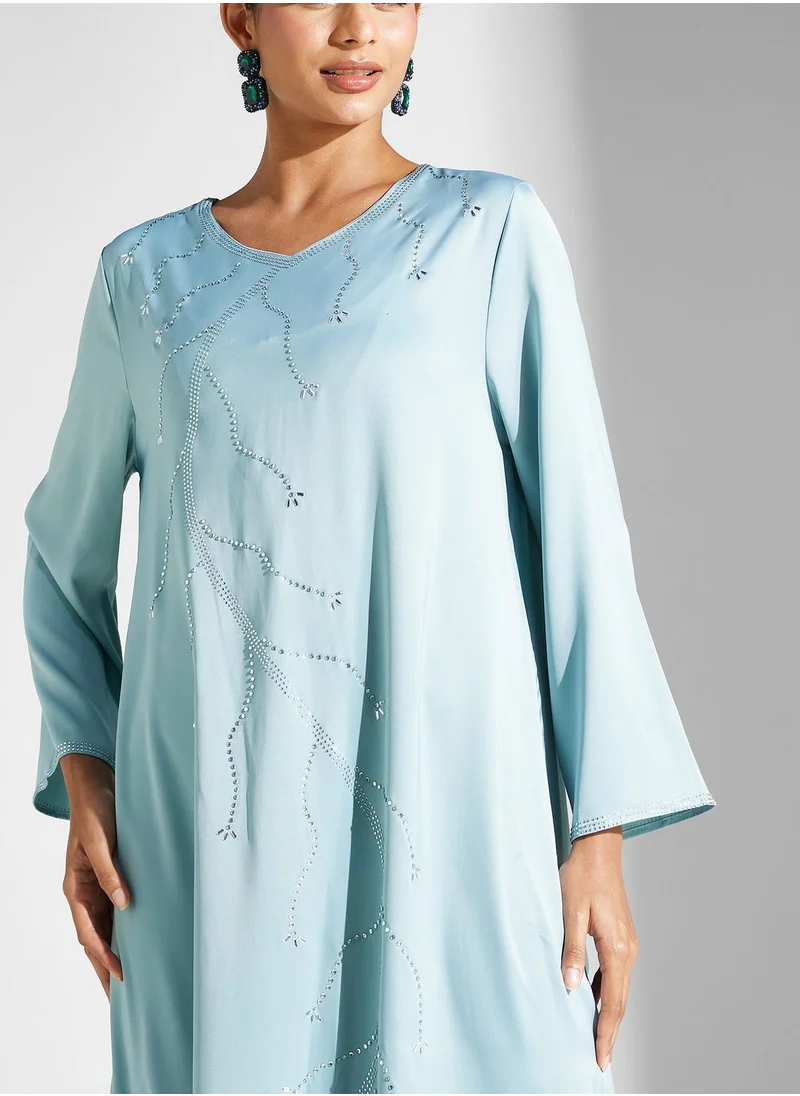 Khizana Embroidered Detail Jalabiya