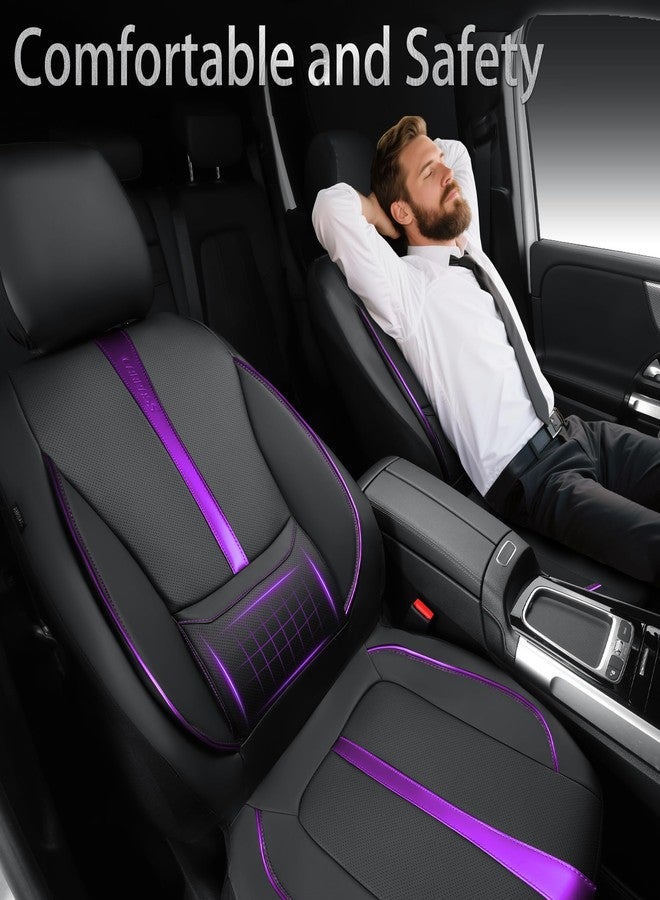 CAR PASS أغطية مقاعد سيارة من جلد نابا من كار باس، مقاومة للماء، مصنوعة من إسفنج ثلاثي الأبعاد وجلد صناعي، مع دعم للفقرات القطنية، غطاءان للمقاعد الأمامية، مريحة ومناسبة لجميع أنواع السيارات وسيارات الدفع الرباعي والشاحنات، أسود بنفسجي - Image 3