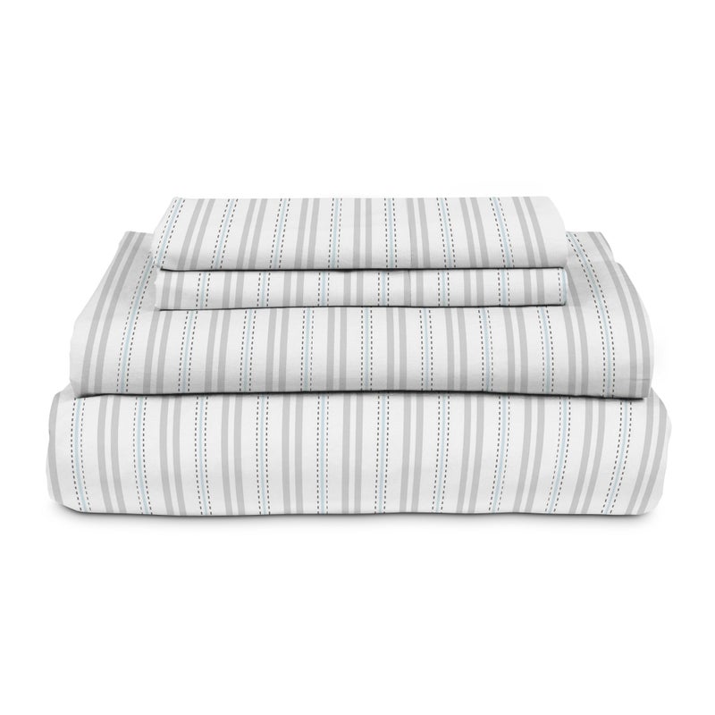 MyPillow MyPillow Percale Bed Sheets  King  Gray and Blue Stripe  - Image 1