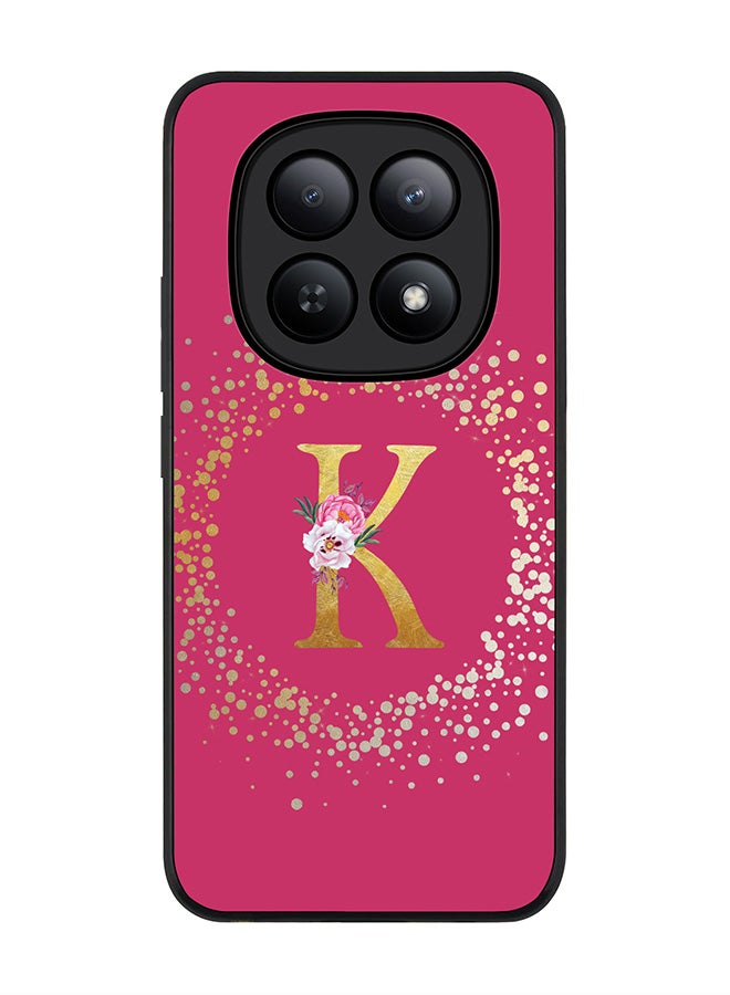 For Xiaomi Redmi Note 15 5G / Poco M8 Case,Slim fit Camera Protection, Shockproof Thin Phone cover  - Custom Monogram Floral - K ( Deep Pink )