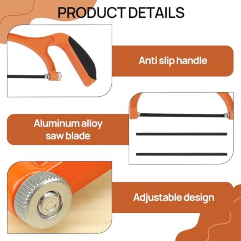 Mini Hacksaw for Metal Cutting and DIY Projects, Junior Hand Saw Heavy Duty with 10 Exchangeable Blades for Cutting Plastic, PVC Pipe, and Tile - Image 5