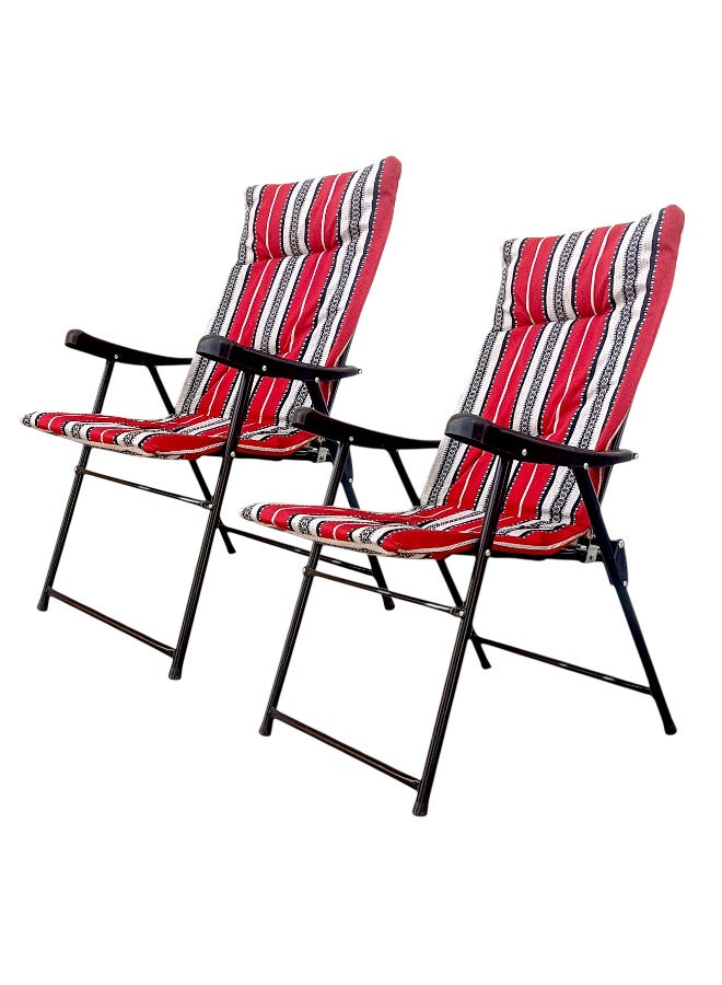 GO2CAMPS 2 Pcs - Folding Camping Chair with Cusion Premium Quality | Sadu Chair | Beach Chair | Garden Chair | Fishing Chair | Travel Chair | Picnic Chair-Premium Arabic Traditional Sadu Camping Chair – Durable Padded Cotton Cushion Seat with Cozy Armrests – Foldable Majlis Style for Desert Travel, Outdoor Picnics, BBQs & Cultural Gatherings (Compo Pack) - Image 1