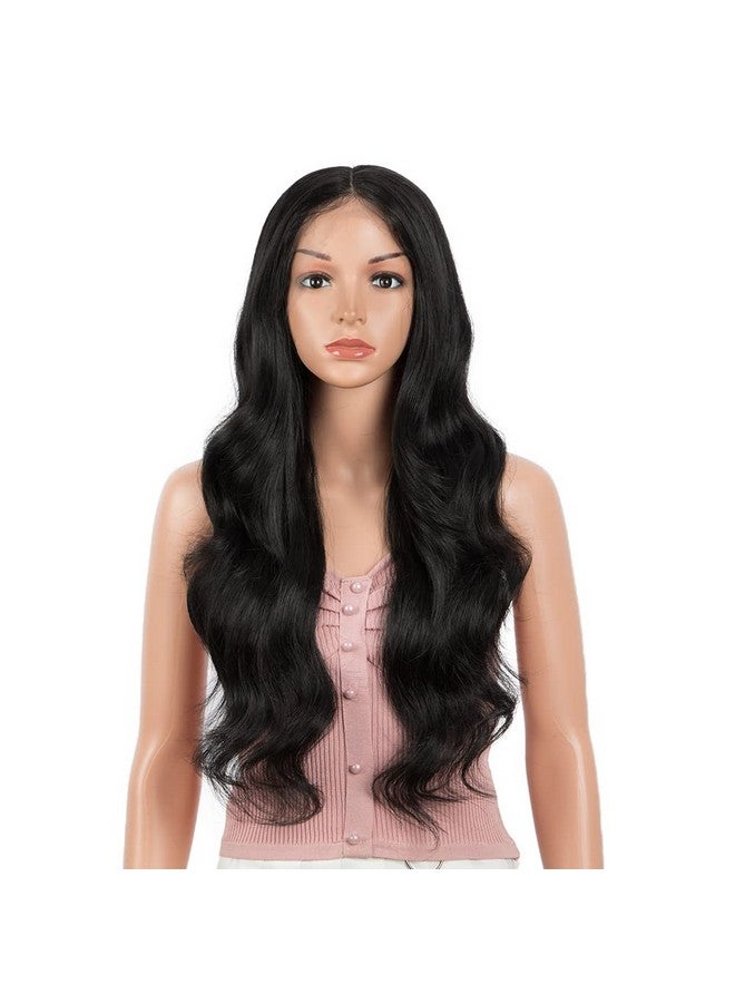 Joedir 26" Big Curly Wavy Lace Front With 1.5"X4.5" Deep Parting Hd Lace Wigs With Baby Hair High Temperature Synthetic Long Body Wave Wig For Women 180% Density(Black Color) - Image 1