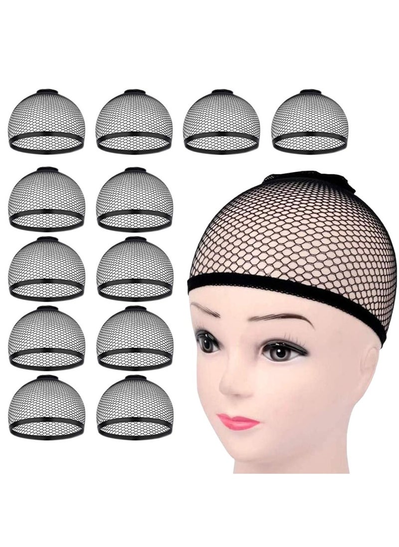 Estelle Mesh Net Wig Cup Nylon Wig Caps for Women and Men 12pcs 12 parks (net black)  - Image 1
