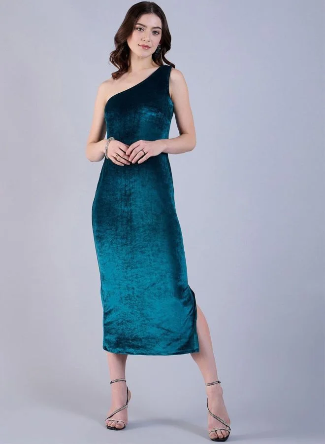 Women Flared Solid One Shoulder Sleeveless Bodycon Dress