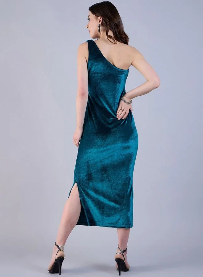 Freehand  Women Flared Solid One Shoulder Sleeveless Bodycon Dress for Women | Best Price UAE