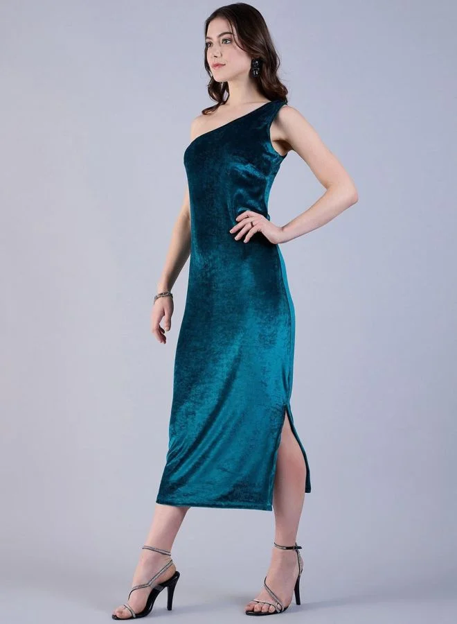 Freehand  Women Flared Solid One Shoulder Sleeveless Bodycon Dress for Women | Best Price UAE