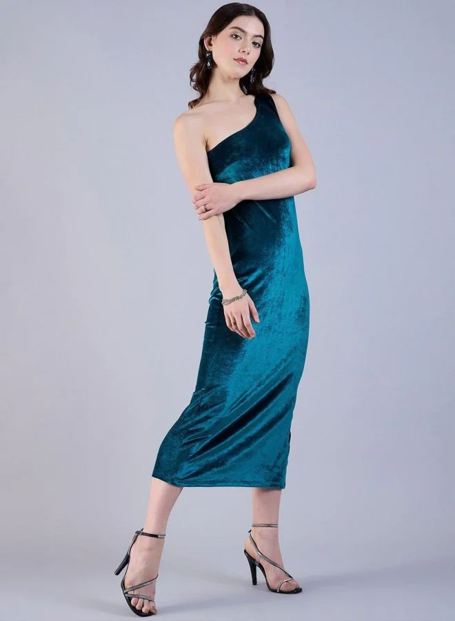 Freehand  Women Flared Solid One Shoulder Sleeveless Bodycon Dress for Women | Best Price UAE